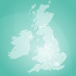 Map of the United Kingdom showing locations of Swift clinics